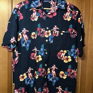Knightsbridge Men's Size L Shirt Black Vintage Floral Hawaiian Vintage‎